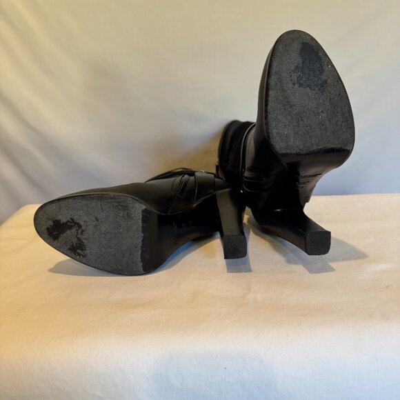 RALPH LAUREN BLACK LEATHER & PONY STACKED HEEL BOOT SIZE: 8-1/2B - Picture 10 of 13